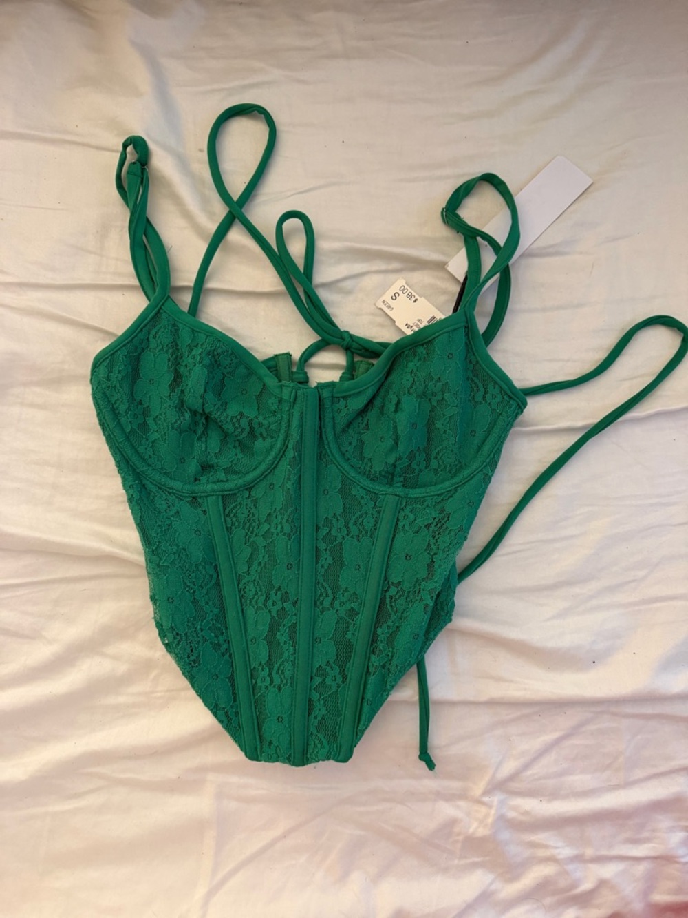 Green lace corset top